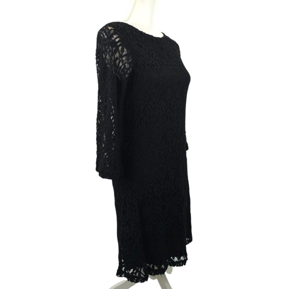 Sharagano Classic Floral Lace Sheath Dress 6 Long Sleeve Scalloped Trim Cocktail